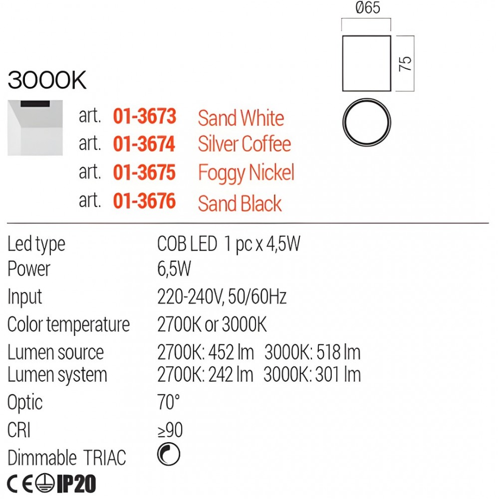 Ceiling lamp Redo Hera, metal, silver coffee, dimmable, LED, 6,5W, 301 lumens, warm white 3000K, D.6 cm