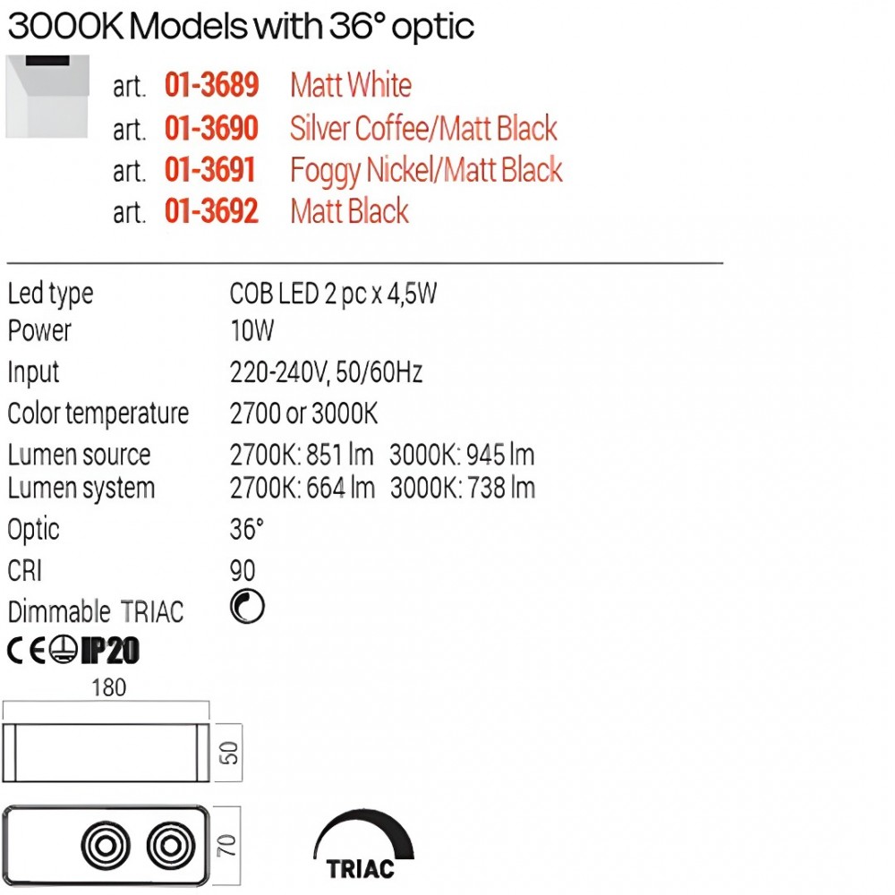 Ceiling lamp Redo Yuki, metal, matt white, dimmable, LED, 10W, 738 lumens, warm white 3000K, L.18 cm