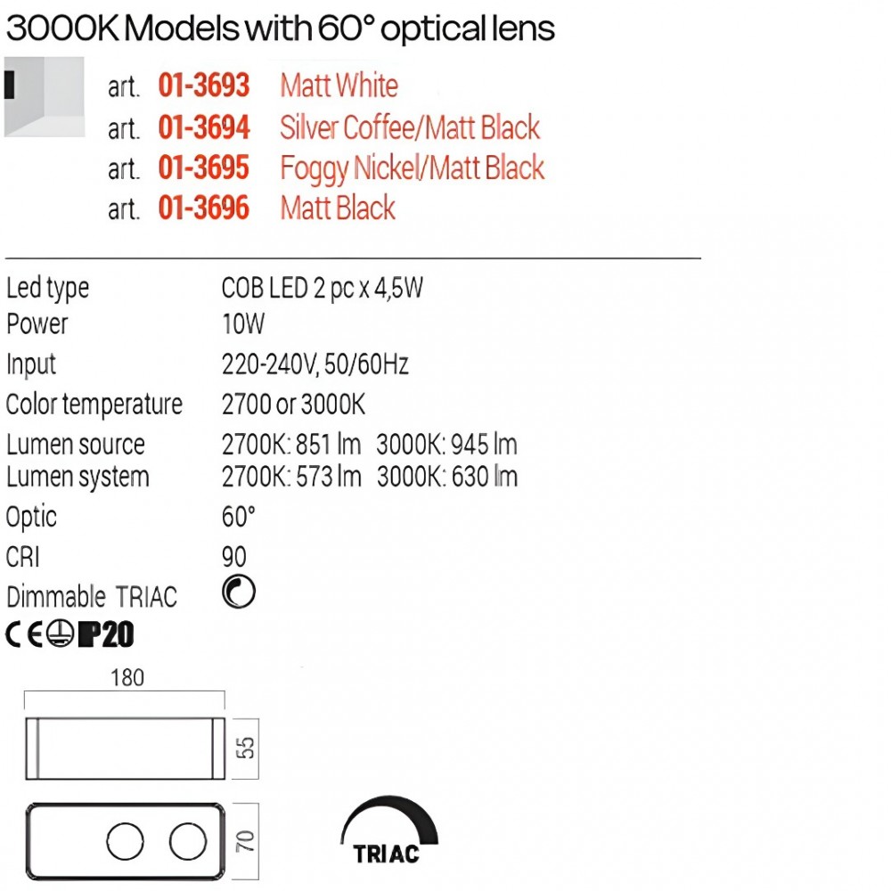 Wall lamp Redo Yuki, metal, foggy nickel, dimmable, LED, 10W, 630 lumens, warm white 3000K, L.18 cm
