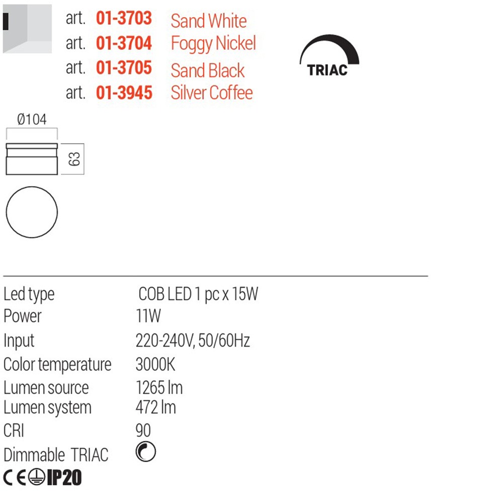 Wall lamp Redo Runde, metal, matt black, dimmable, LED, 11W, 472 lumens, warm white 3000K, D.10 cm