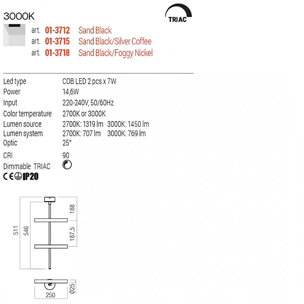 Ceiling lamp Redo Praxi, metal, matt black/foggy nickel, dimmable, LED, 14,6W, 769 lumens, warm white 3000K, H.51 cm