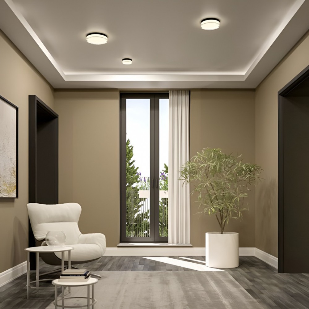 Ceiling lamp Redo Frisbi, metal, matt black, LED, 8W, 512 lumens, neutral white 4000K, D.15 cm, IP44