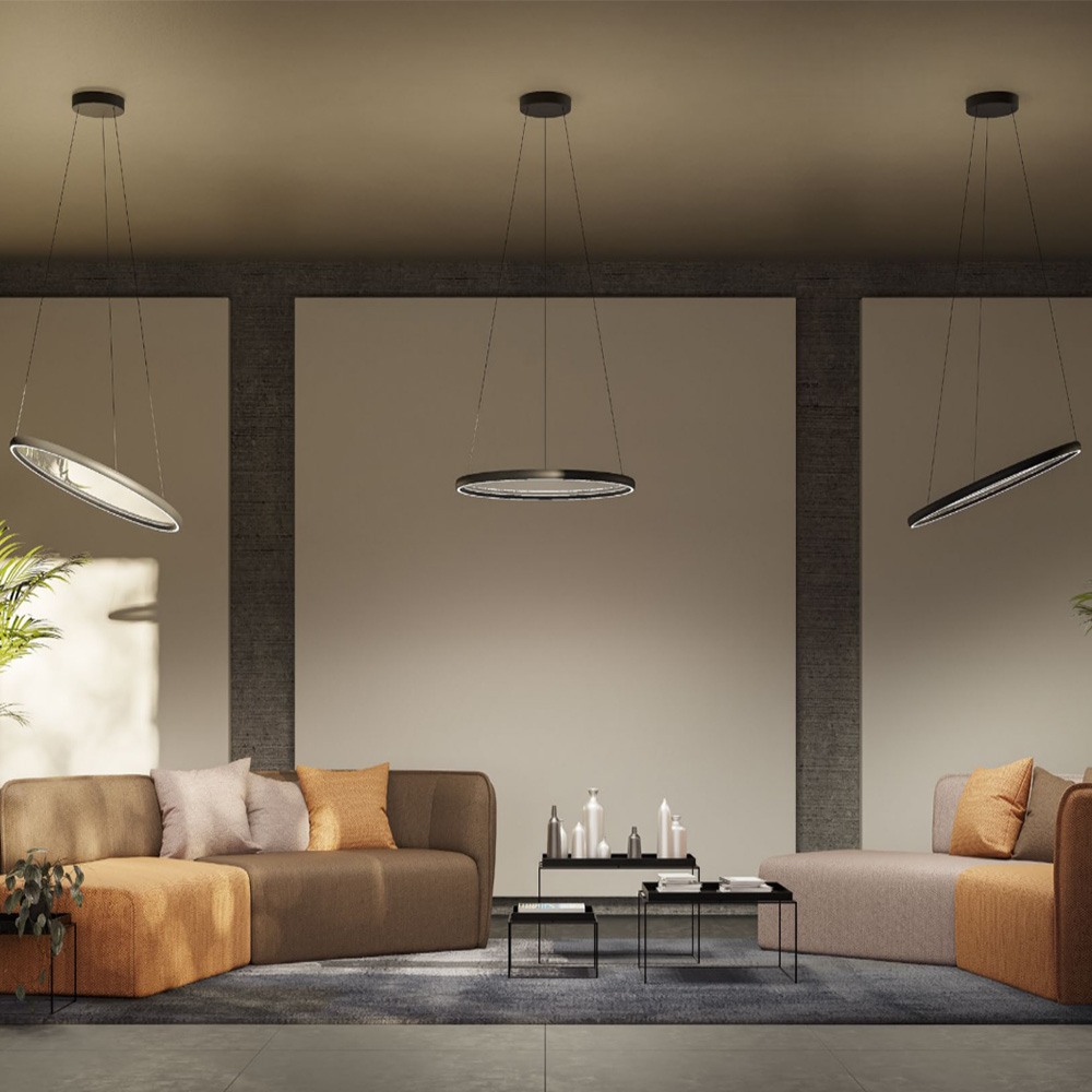 Pendant lamp Redo Vance, metal, glossy black, dimmable, LED CCT, 35W+35W, 3770 lumens, 2700K/4000K/5000K, D.65 cm