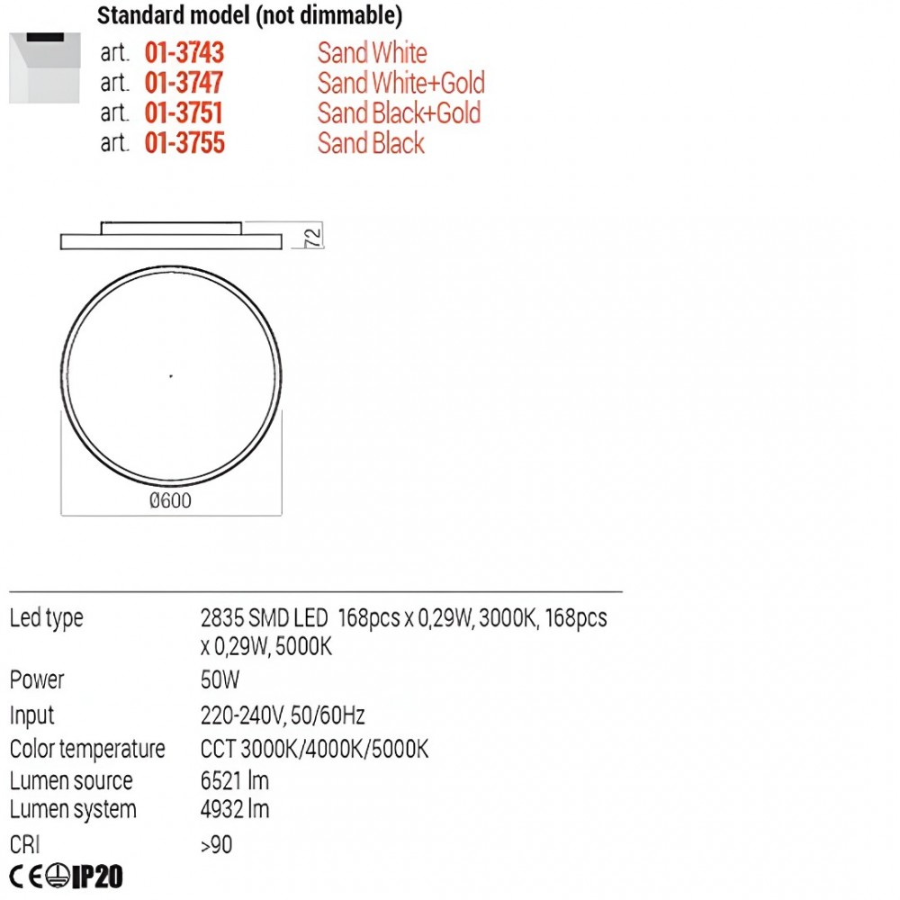 Ceiling lamp Redo Dama, metal, sand black/gold, LED CCT, 50W, 4932 lumens, 3000K/4000K/5000K, D.60 cm