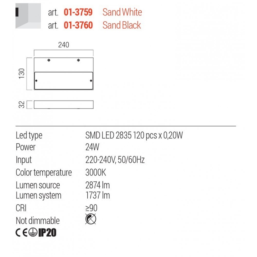 Wall lamp Redo Apex, metal, sand white, LED, 24W, 1737 lumens, warm white 3000K, L.24 cm