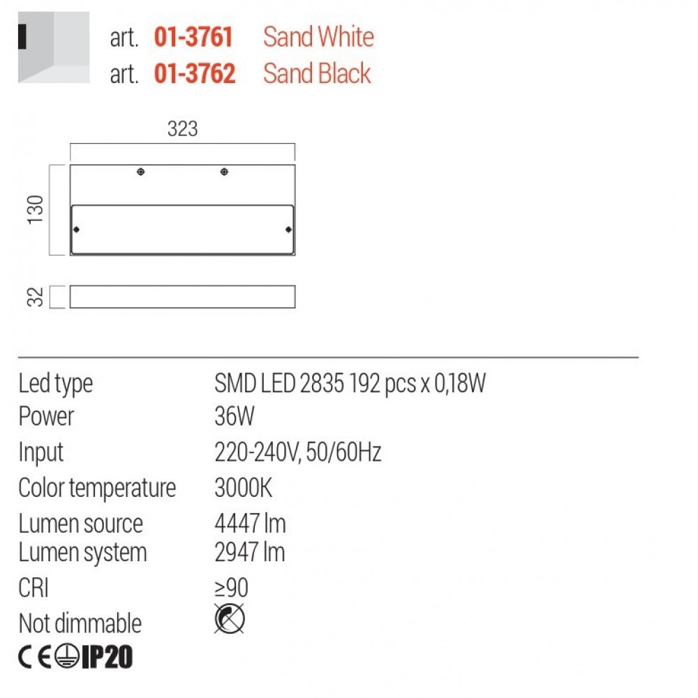 Wall lamp Redo Apex, metal, sand black, LED, 36W, 2947 lumens, warm white 3000K, L.32 cm