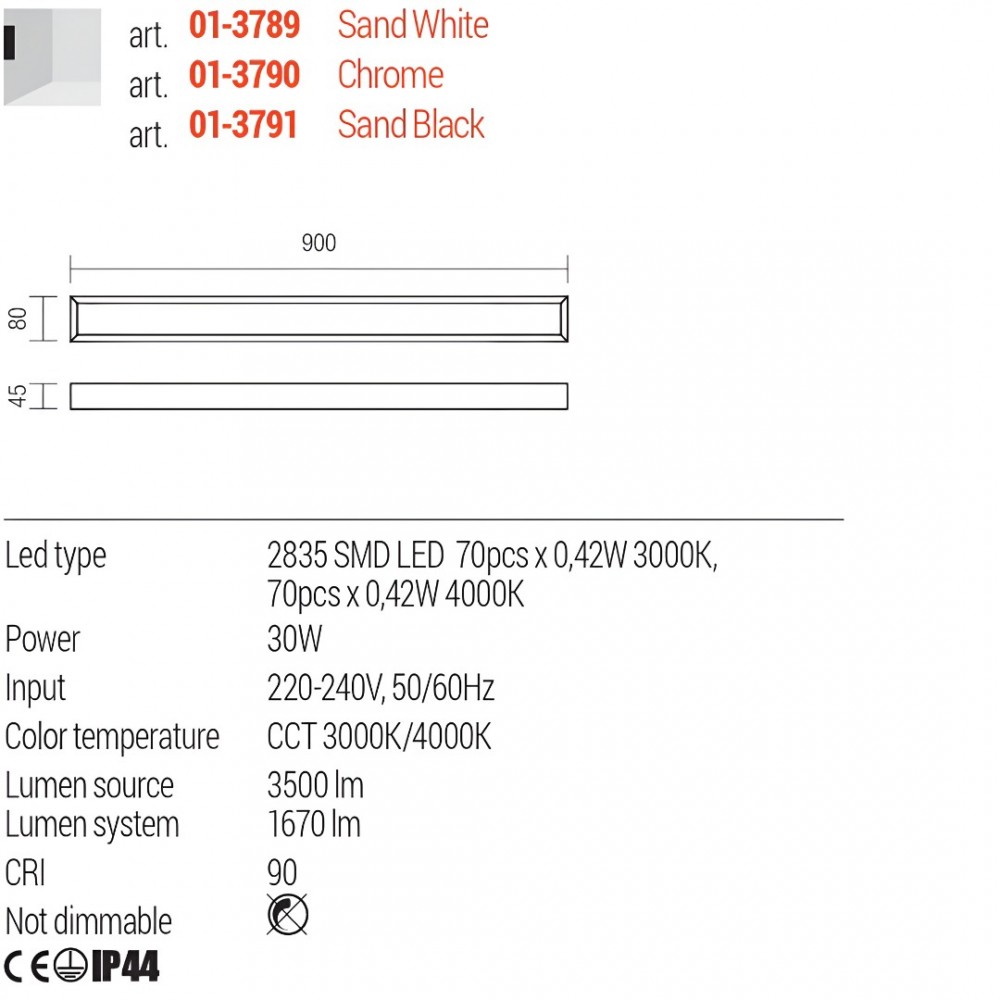 Wall lamp Redo Horizon, metal, sand white, LED CCT, 30W, 1670 lumens, 3000K/4000K, L.90 cm