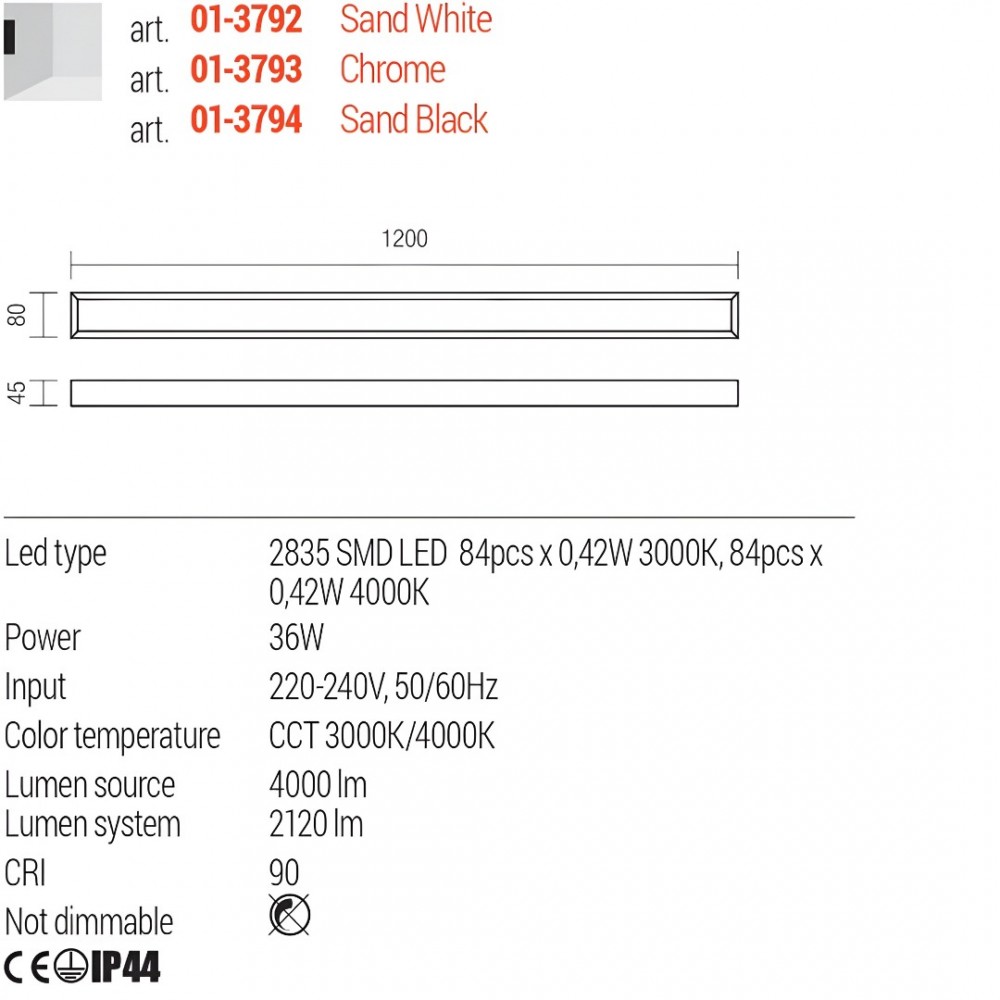 Wall lamp Redo Horizon, metal, sand black, LED CCT, 36W, 2120 lumens, 3000K/4000K, L.120 cm