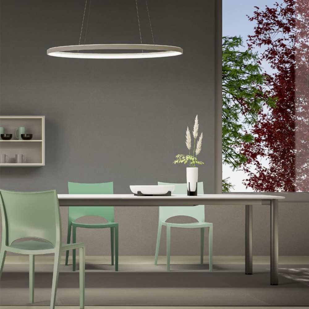 Suspension Redo Nobu, metal, sand white, dimmable, LED CCT, 80W, 4904 lumens, 3000K/4000K, L.80 cm