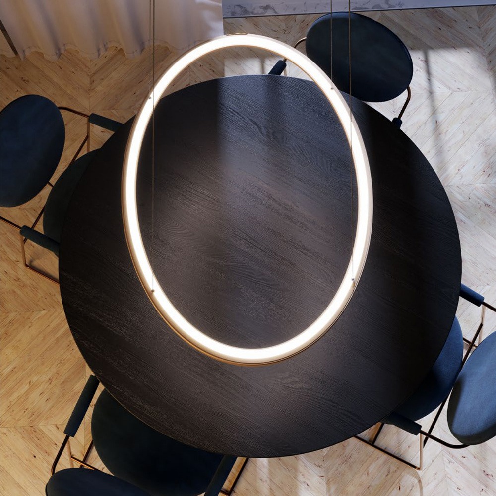 Suspension Redo Nobu, metal, matt gold, dimmable, LED CCT, 80W, 4904 lumens, 3000K/4000K, L.80 cm