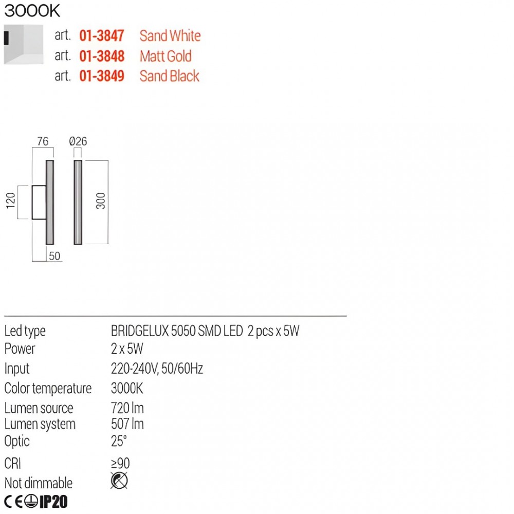 Wall lamp Redo Nikos, metal, matt gold, LED, 2X5W, 507 lumens, warm white 3000K, H.30 cm