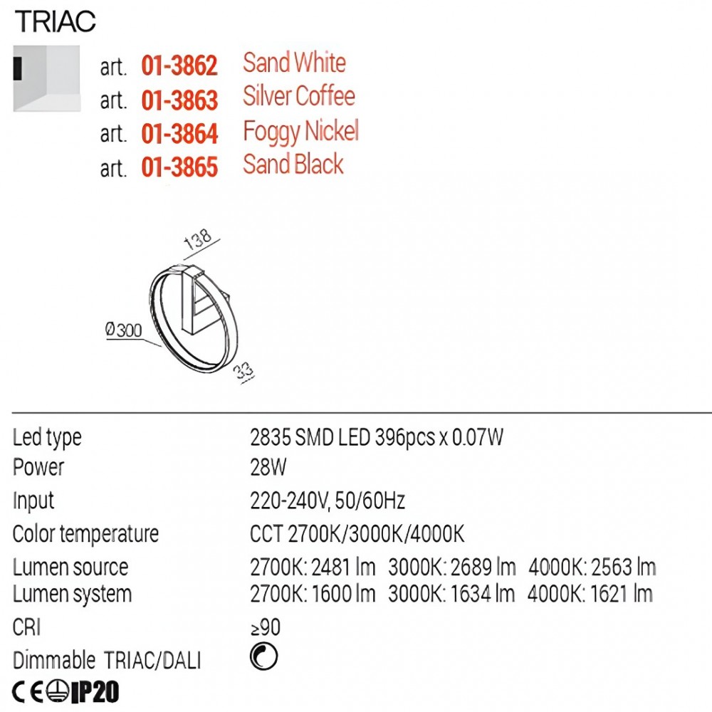 Wall lamp Redo Orion, metal, sand black, dimmable, LED CCT, 28W, 1634 lumens, 2700K/3000K/4000K, D.30 cm