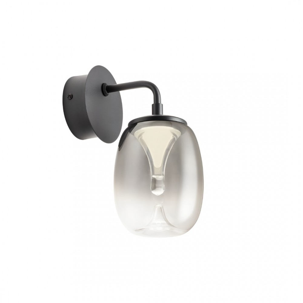 Wall lamp Redo Drop, metal, glass, sand black/gradient smoke, LED, 6W, 420 lumens, warm white 3000K, H.22 cm