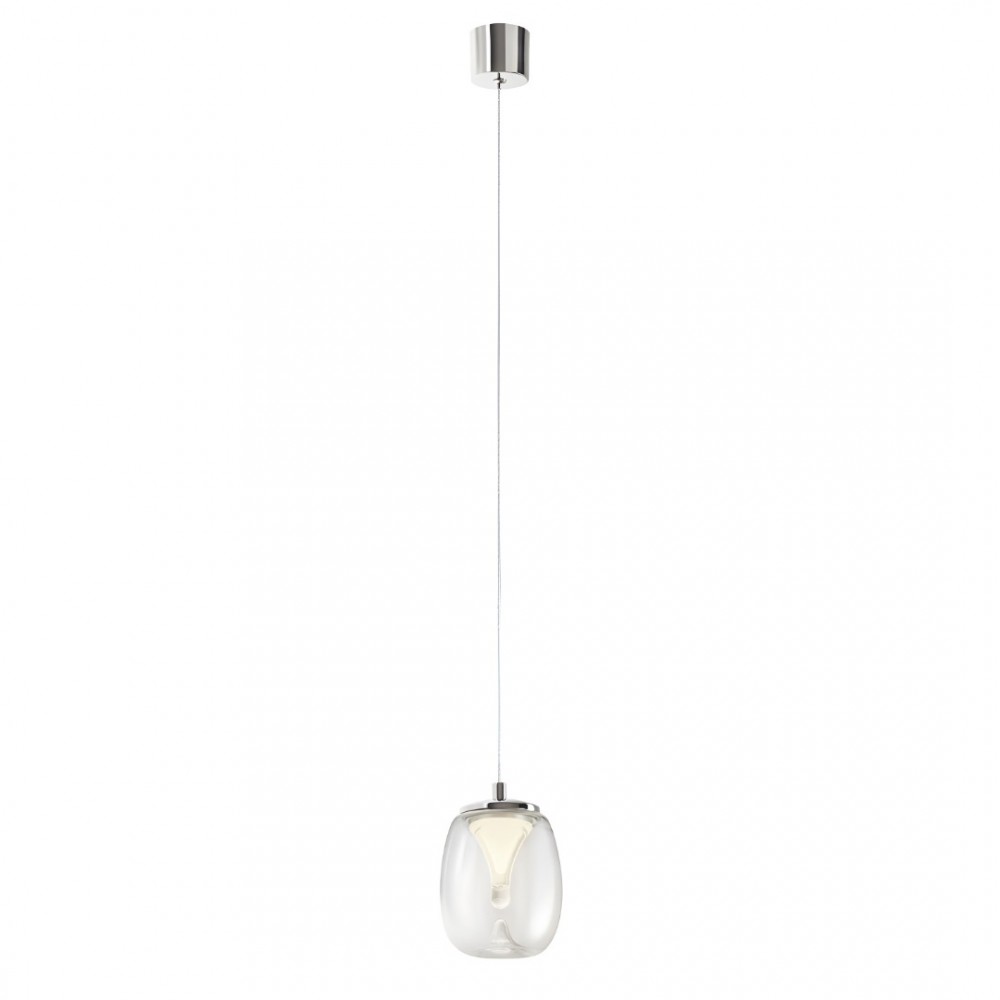 Suspension Redo Drop, metal, glass, chrome, LED, 6W, 420 lumens, warm white 3000K, D.11 cm