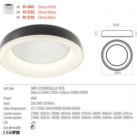 Ceiling lamp Redo Dip, metal, glossy beige, LED CCT, 40W, 3098 lumens, 2700K/3000K/4000K/5000K/6500K, D.62 cm