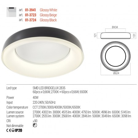 Ceiling lamp Redo Dip, metal, glossy beige, LED CCT, 40W, 3098 lumens, 2700K/3000K/4000K/5000K/6500K, D.62 cm