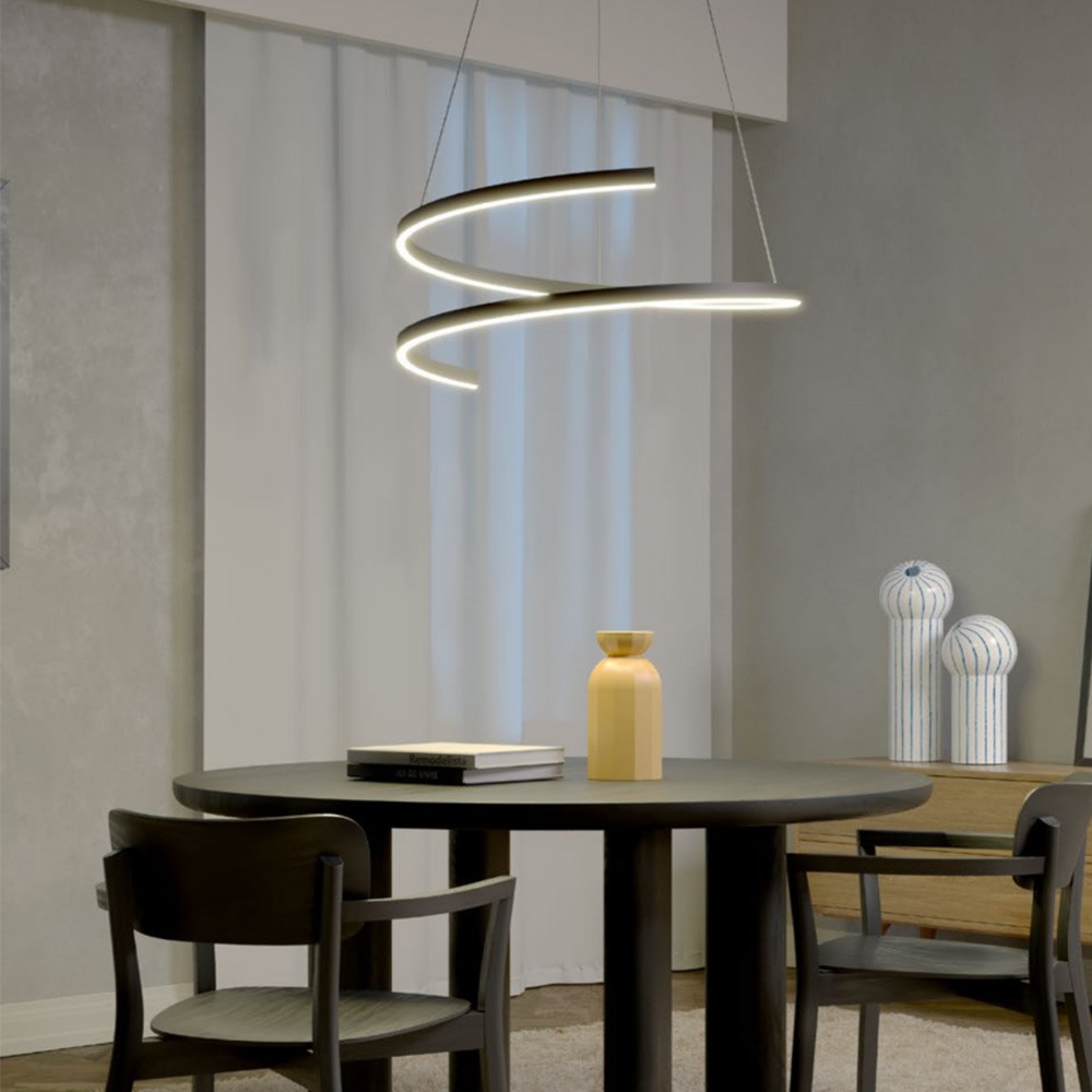 Suspension Redo Scroll, metal, sand black, dimmable, LED CCT, 38W, 1910 lumens, 3000K/4000K/6000K, D.60 cm