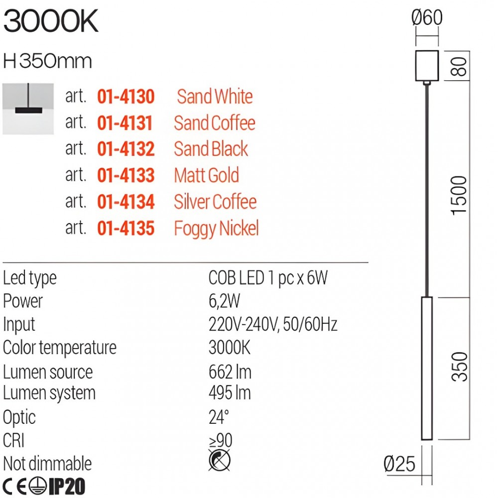 Suspension Redo Kanji, metal, sand black, LED, 6,2W, 495 lumens, warm white 3000K, D.2 cm