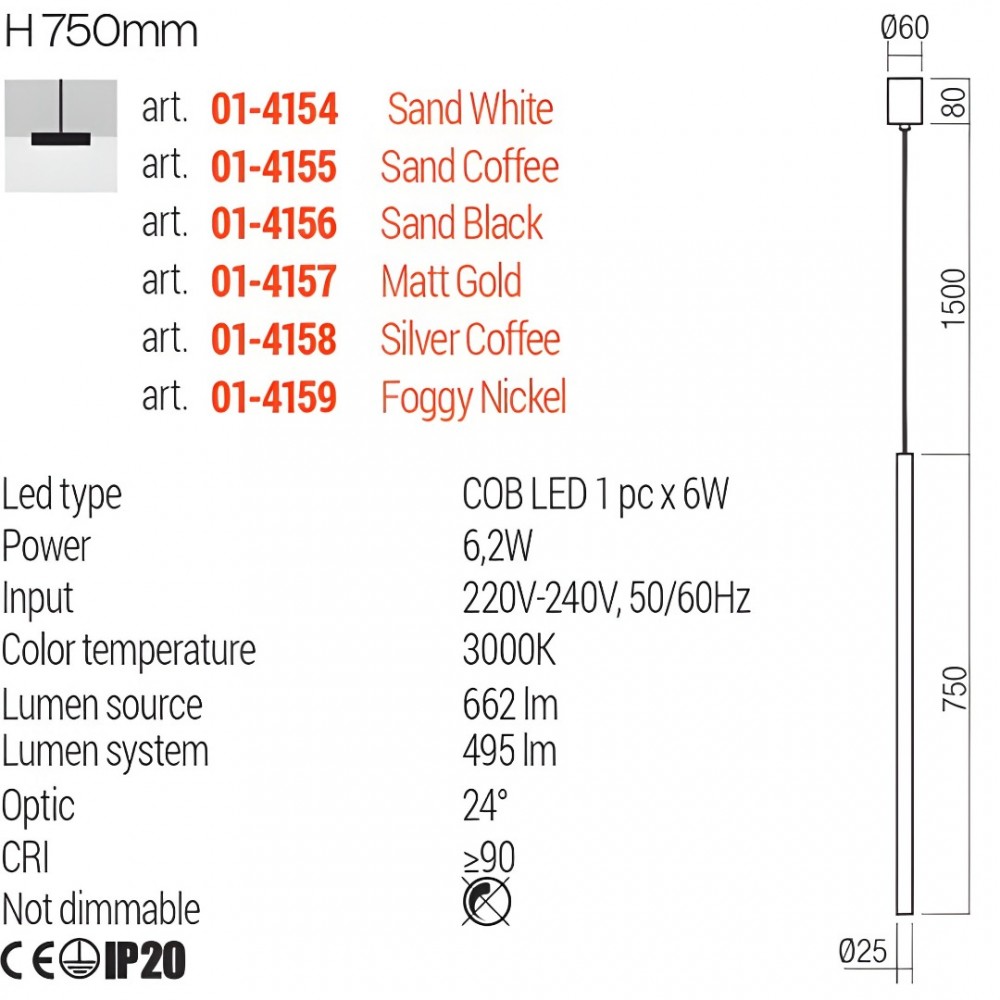Suspension Redo Kanji, metal, sand black, LED, 6,2W, 495 lumens, warm white 3000K, D.2 cm