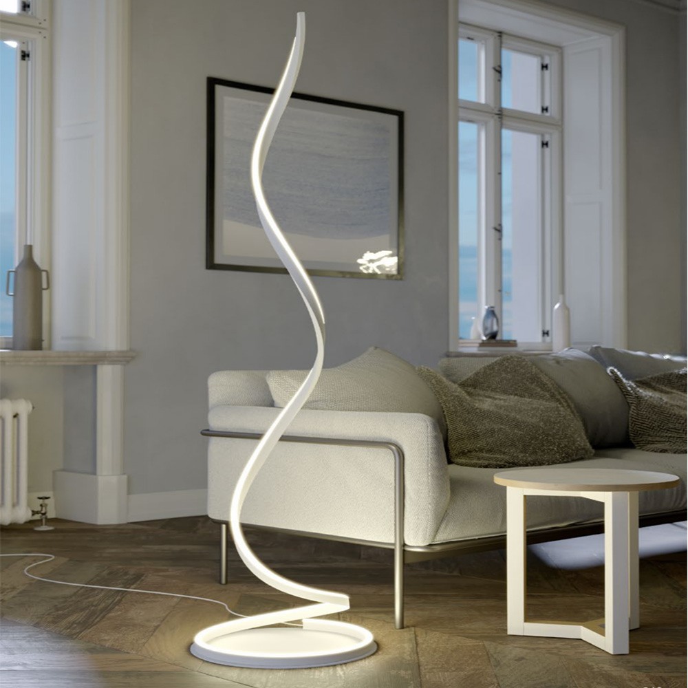 Floor lamp Redo Scroll, metal, sand white, dimmable, LED CCT, 30W, 1650 lumens, 3000K/4000K/6000K, H.170 cm
