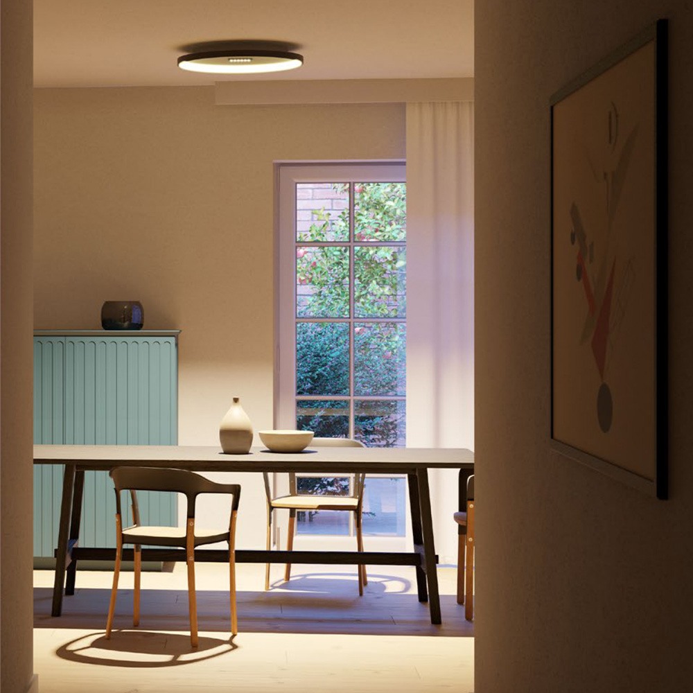 Ceiling lamp Redo Button, metal, sand black, dimmable, LED CCT, 52W, 4003 lumens, warm white 2700K/3000K, D.61 cm