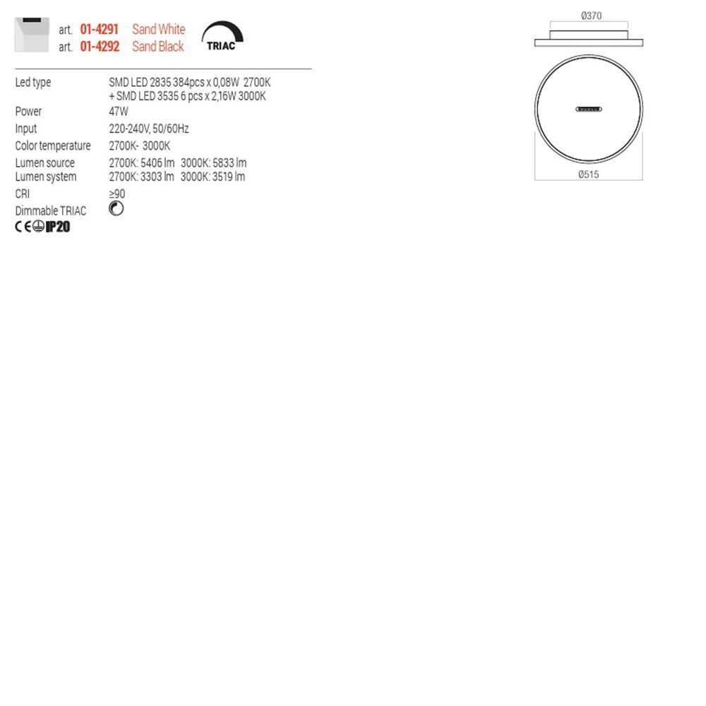 Ceiling lamp Redo Button, metal, sand white, dimmable, LED CCT, 47W, 3519 lumens, warm white 2700K/3000K, D.51 cm