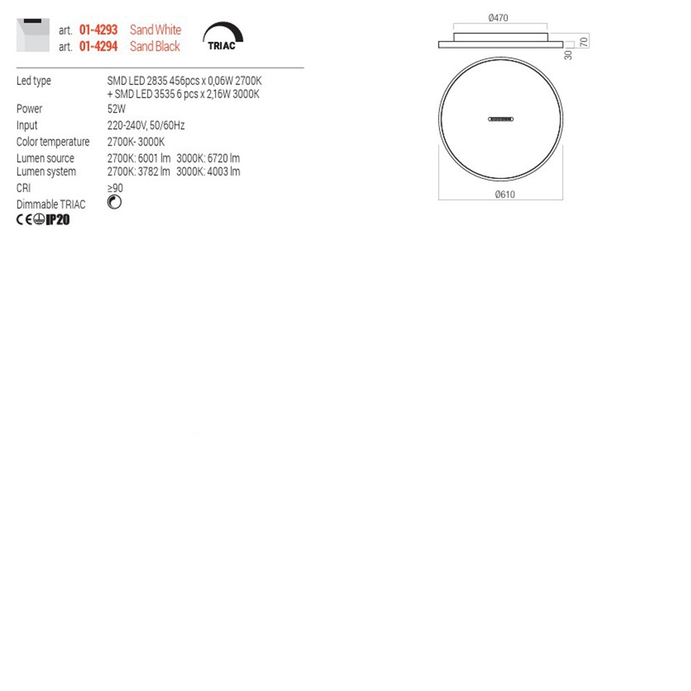 Ceiling lamp Redo Button, metal, sand black, dimmable, LED CCT, 52W, 4003 lumens, warm white 2700K/3000K, D.61 cm