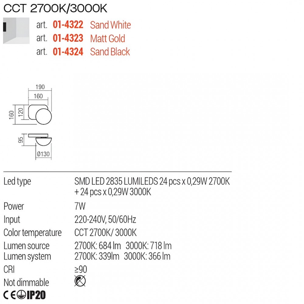 Ceiling lamp Redo Lumien, metal, sand white, LED CCT, 7W, 366 lumens, warm white 2700K/3000K, L.19 cm