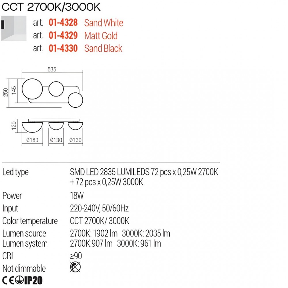 Ceiling lamp Redo Lumien, metal, sand black, LED CCT, 18W, 961 lumens, warm white 2700K/3000K, L.53 cm