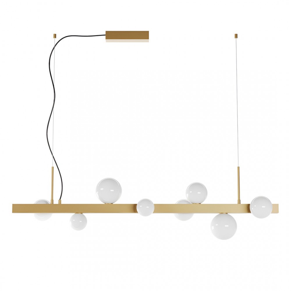 Suspension Redo Goji, metal, glass, matt gold, dimmable, LED, 47W, 2476 lumens, warm white 3000K, L.119 cm
