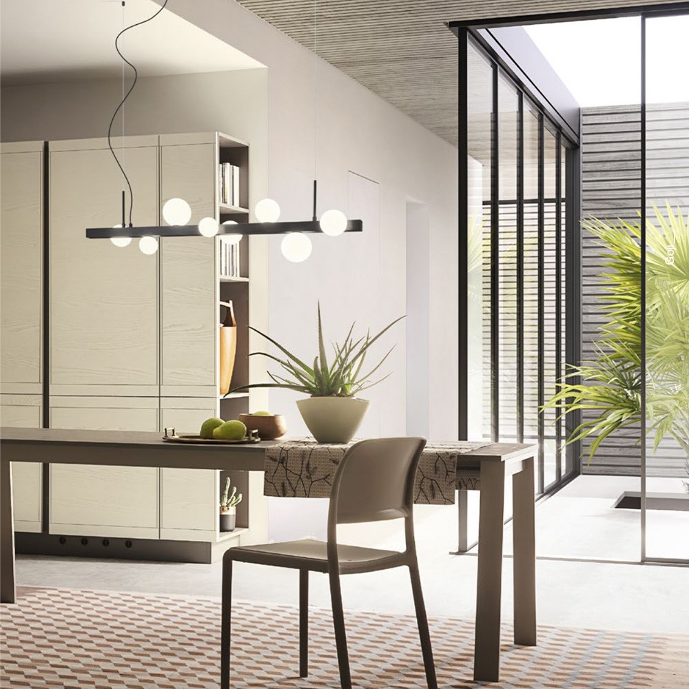 Suspension Redo Goji, metal, glass, sand black, dimmable, LED, 47W, 2476 lumens, warm white 3000K, L.119 cm