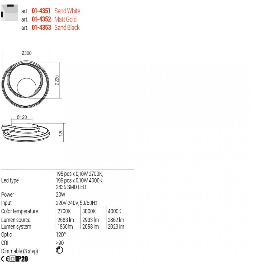 Ceiling lamp Redo Torsion, metal, sand black, dimmable, LED CCT, 20W, 2058 lumens, 2700K/3000K/4000K, D.30 cm