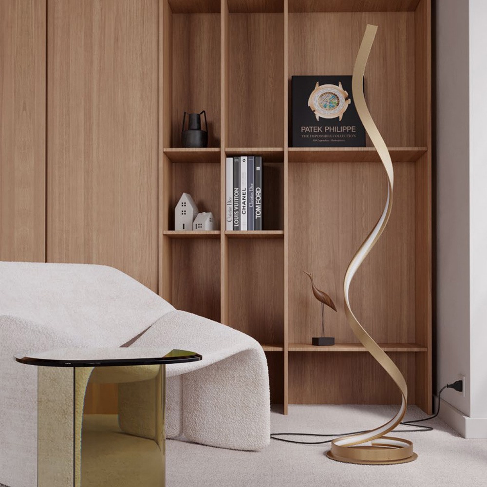 Floor lamp Redo Torsion, metal, matt gold, dimmable, LED CCT, 24W, 2778 lumens, 2700K/3000K/4000K, H.150 cm