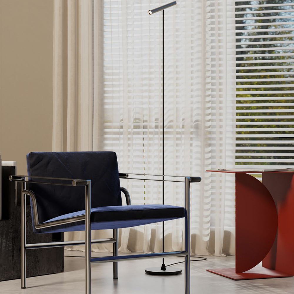 Floor lamp Redo Praxi, metal, sand black/foggy nickel, dimmable, LED, 8,3W, 389 lumens, warm white 3000K, H.145 cm