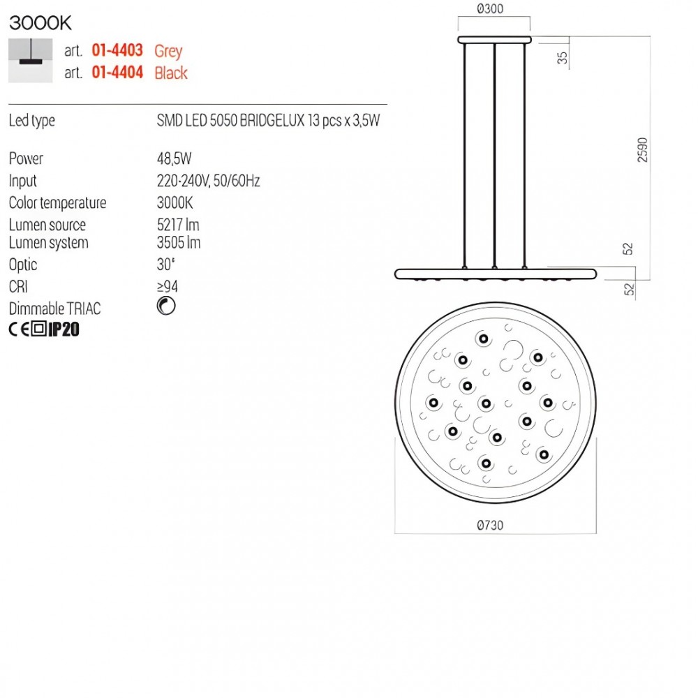 Suspension Redo Neba, metal, black, dimmable, LED, 48,5W, 3505 lumens, warm white 3000K, D.73 cm