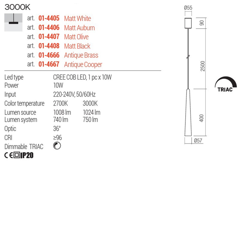 Suspension Redo Botera, metal, matt olive, dimmable, LED, 10W, 750 lumens, warm white 3000K, D.5 cm