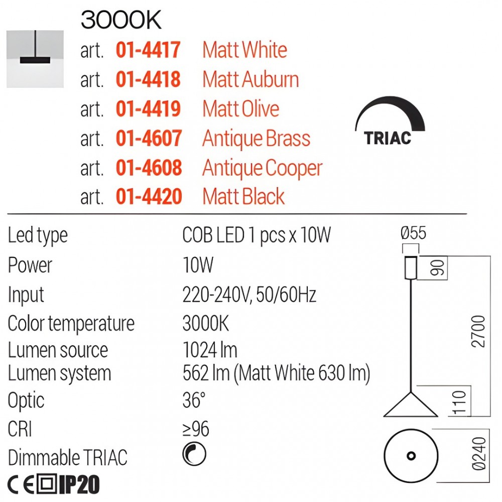 Suspension Redo Konos, metal, matt black, dimmable, LED, 10W, 562 lumens, warm white 3000K, D.24 cm