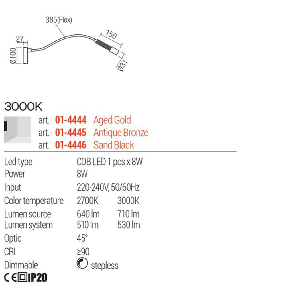 Wall lamp Redo Drill, metal, antique bronze, LED, 8W, 530 lumens, warm white 3000K, H.38 cm