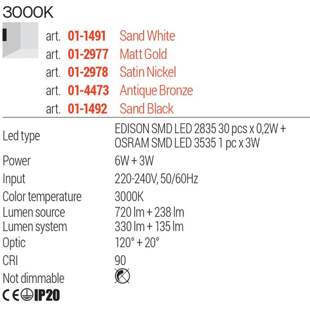 Wall lamp Redo Quda, metal, antique bronze, LED, 6W+3W, 465 lumens, warm white 3000K, H.13 cm