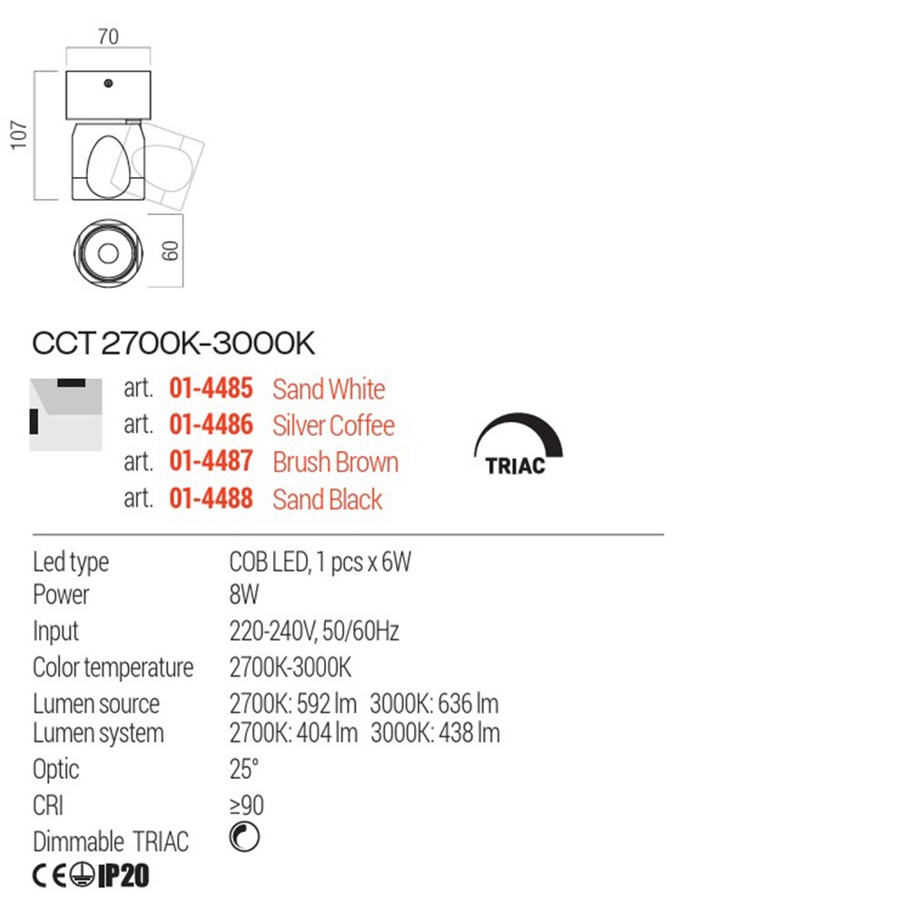 Ceiling lamp Redo Crisp, metal, brushed brown, LED CCT, 8W, 438 lumens, warm white 2700K/3000K, H.11 cm