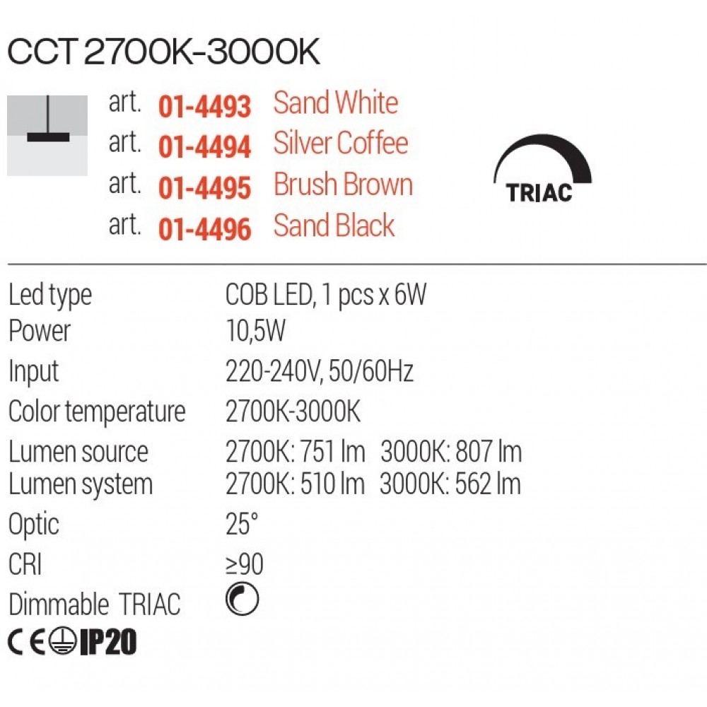 Suspension Redo Crisp, metal, brushed brown, LED CCT, 10,5W, 562 lumens, warm white 2700K/3000K, D.7 cm