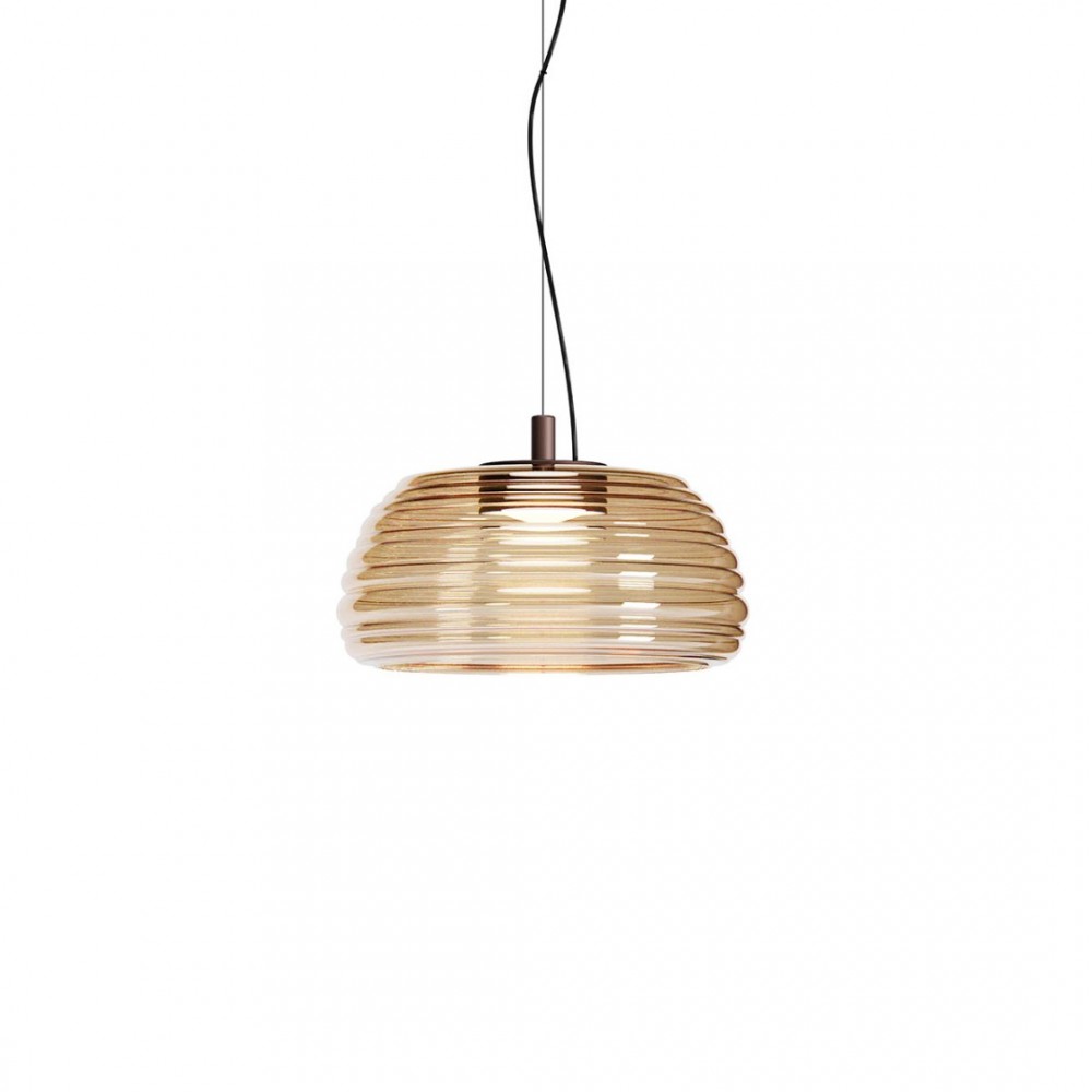 Suspension Redo Ondula, metal, glass, matt coffee/amber, dimmable, LED CCT, 18W, 1667 lumens, warm white 2700K/3000K, D.32 cm
