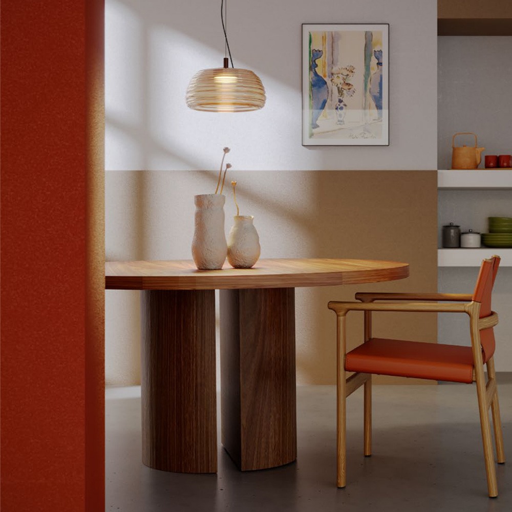 Suspension Redo Ondula, metal, glass, matt coffee/amber, dimmable, LED CCT, 20W, 1984 lumens, warm white 2700K/3000K, D.41 cm