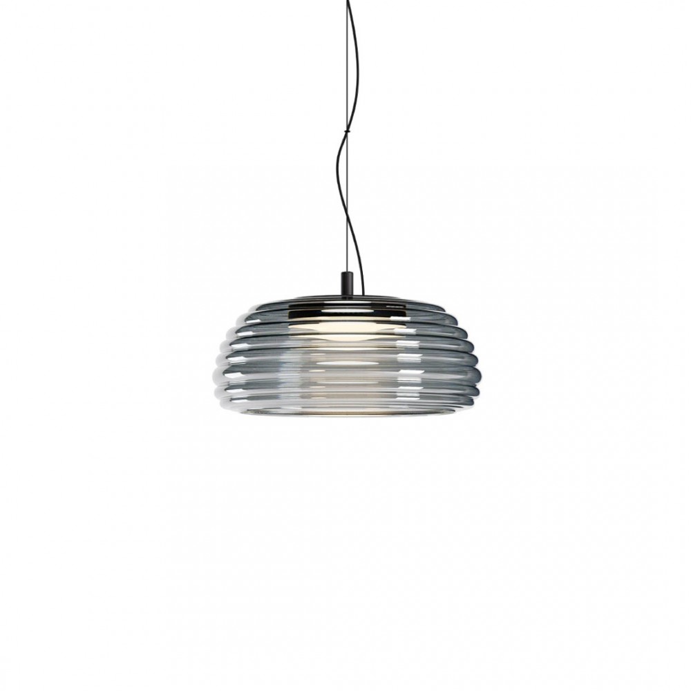 Suspension Redo Ondula, metal, glass, smoke/sand black, dimmable, LED CCT, 18W, 1667 lumens, warm white 2700K/3000K, D.32 cm
