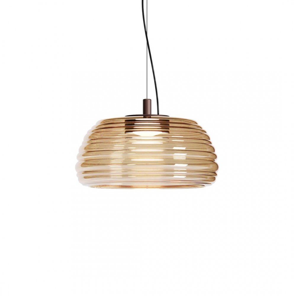 Suspension Redo Ondula, metal, glass, matt coffee/amber, dimmable, LED CCT, 20W, 1984 lumens, warm white 2700K/3000K, D.41 cm