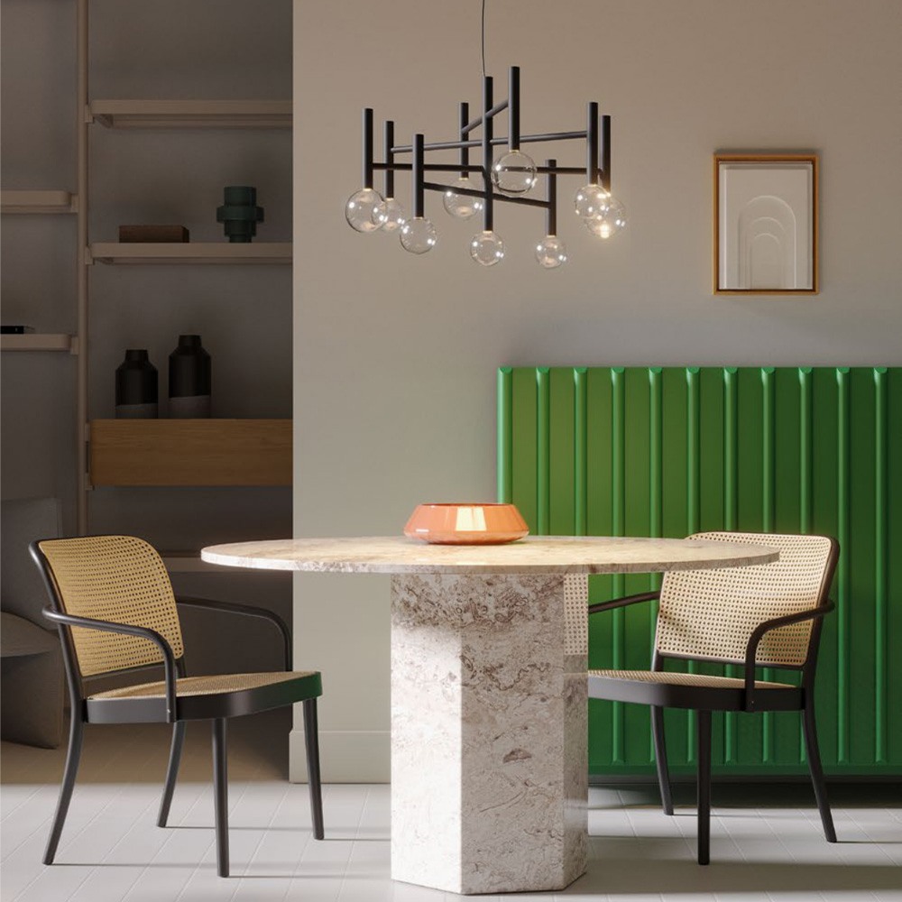 Pendant lamp Redo Bolla, metal, glass, sand black, LED CCT, 42W, 3212 lumens, warm white 2700K/3000K, D.65 cm