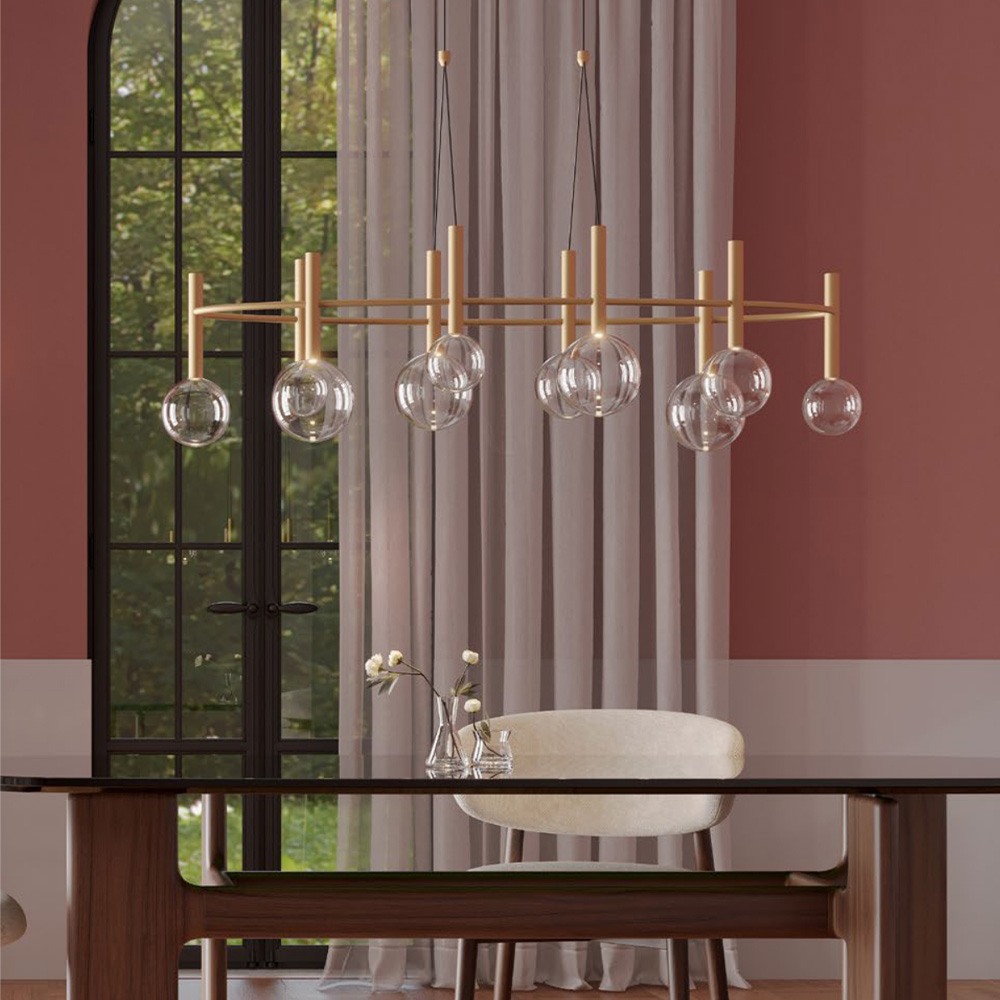 Pendant lamp Redo Bolla, metal, glass, matt gold, LED CCT, 44W, 3312 lumens, warm white 2700K/3000K, L.121 cm