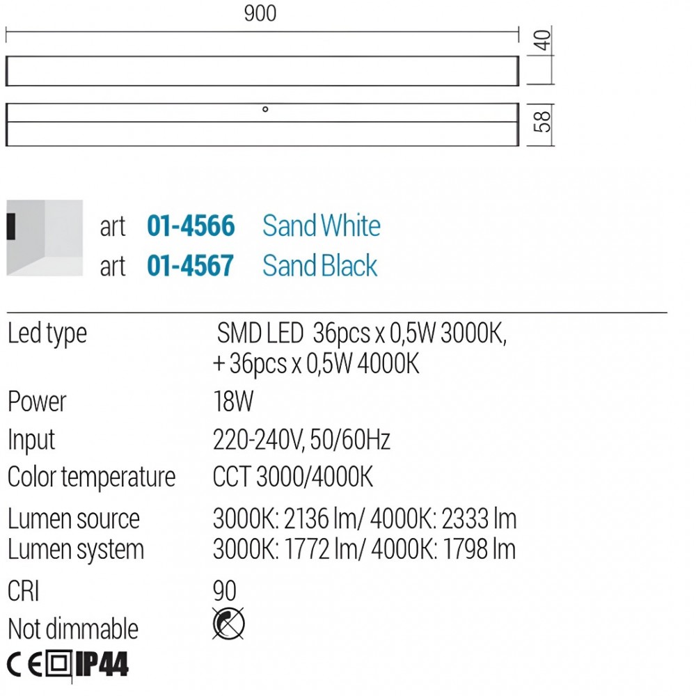 Wall lamp Redo Task, metal, sand black, LED CCT, 18W, 1798 lumens, 3000K/4000K, L.90 cm, IP44