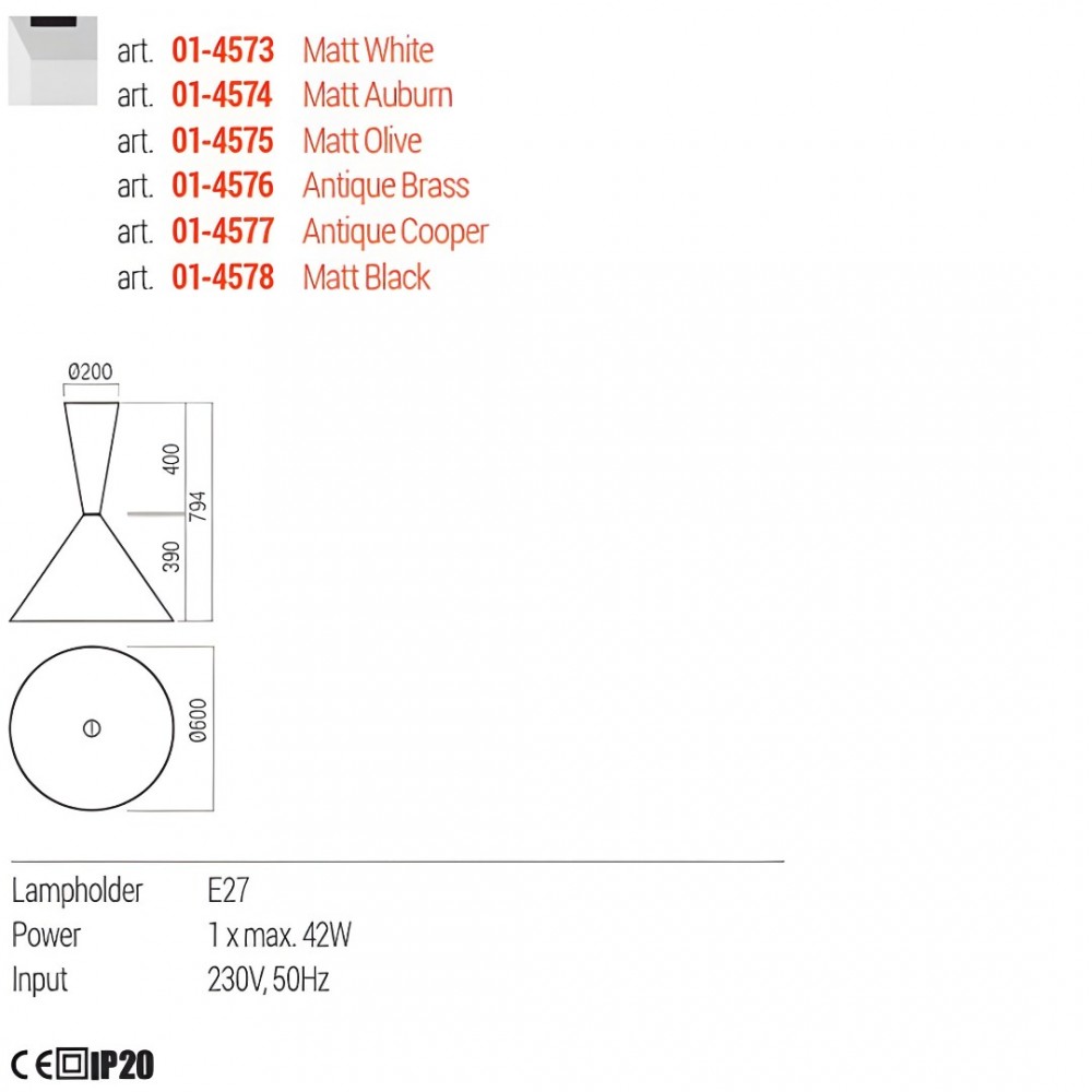 Ceiling lamp Redo Konos, metal, antique copper, 1XE27, D.60 cm