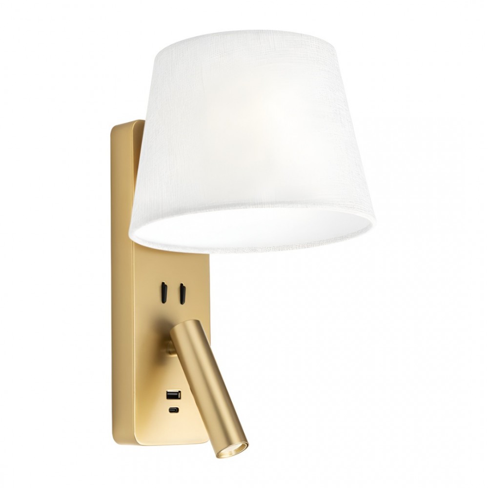 Wall lamp Redo Nemia, metal, matt gold, E27+LED, 15W, 160 lumens, warm white 3000K, H.32 cm